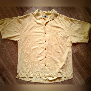 Tommy Bahama 100% Silk Palm Tree Collared Short Sleeve Hawiian Button Down Shirt